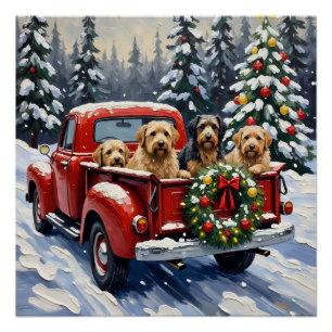 Poster Tibetan Terrier Noël Camion Rouge Fêtes