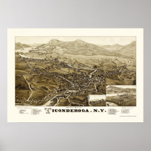 Poster Ticonderoga, carte panoramique de NY - 1884