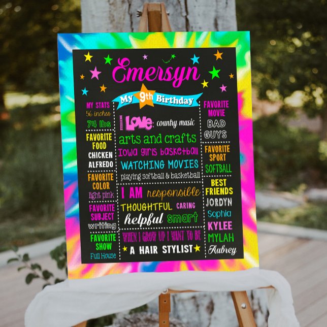 Poster Tie Dye 9e 10e Anniversaire signe jalon 1073 (Créateur téléchargé)