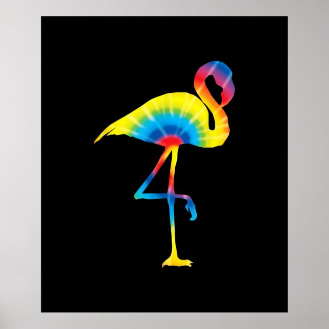 Poster Tie Dye Flamant rose arc-en-ciel Imprimer Oiseau A (Devant)