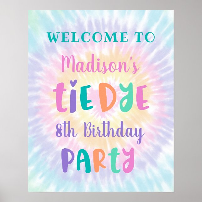 Poster Tie Dye Pastel Rainbow Boho Anniversaire Bienvenue (Devant)