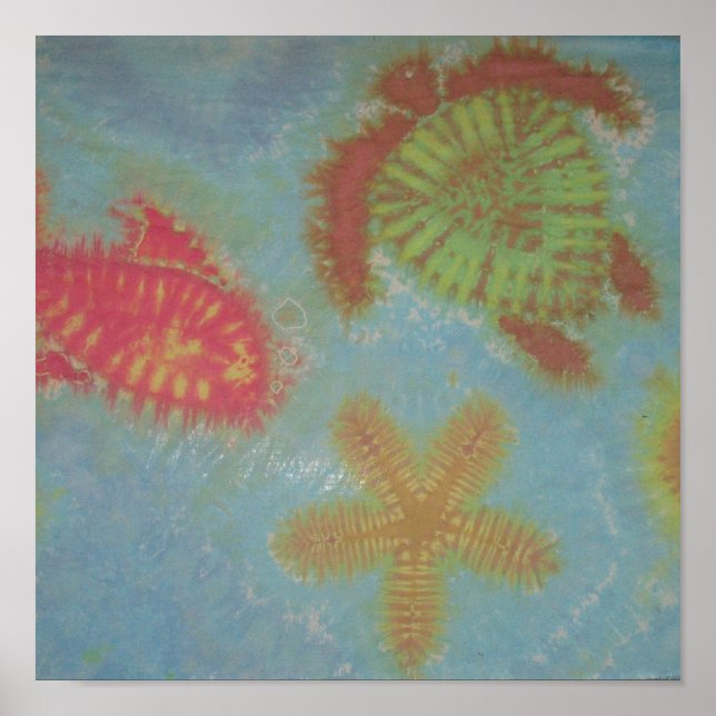 Poster Tie Dye Sea Turtle Horse Star Fish (Devant)