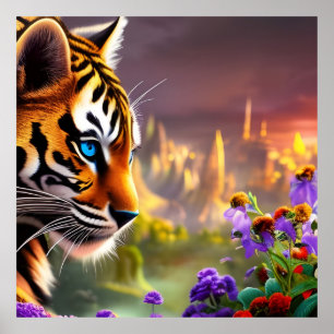 Poster Tiger Cub, Fleurs Violettes