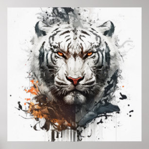 Poster Tiger Portrait Animal Peinture Faune En Plein Air