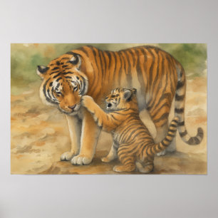 Poster Tiger Tenderness - Parent et Cub dans le cadre for