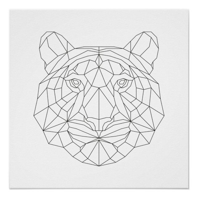 Poster Tiger Tête Géométrique Noir Blanc Art Moderne Impr (Devant)
