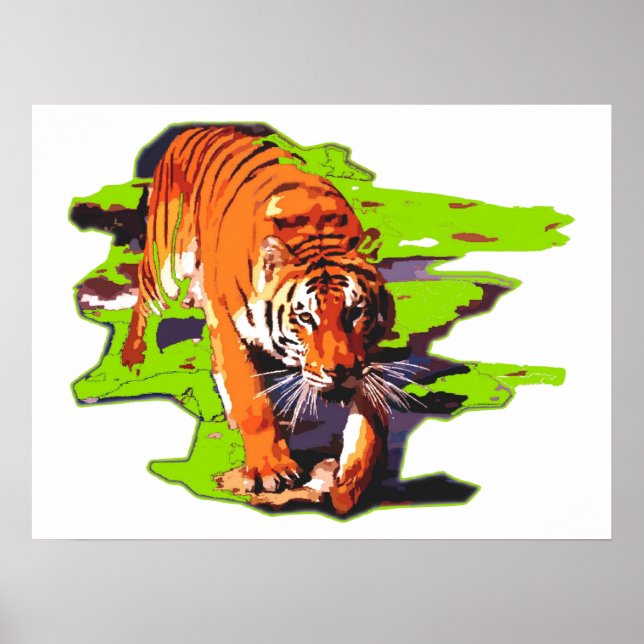 Poster Tiger Walking Pop Art (Devant)
