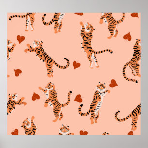 Poster Tigers Feuilles d'automne : Motif de saut Vintage