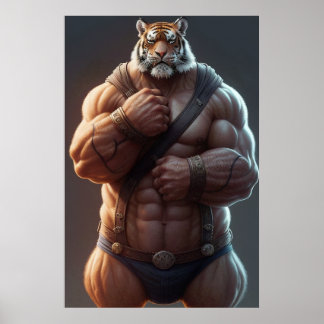 Poster Tigre anthropomorphique | Bodybuilder | ART NUMÉRI