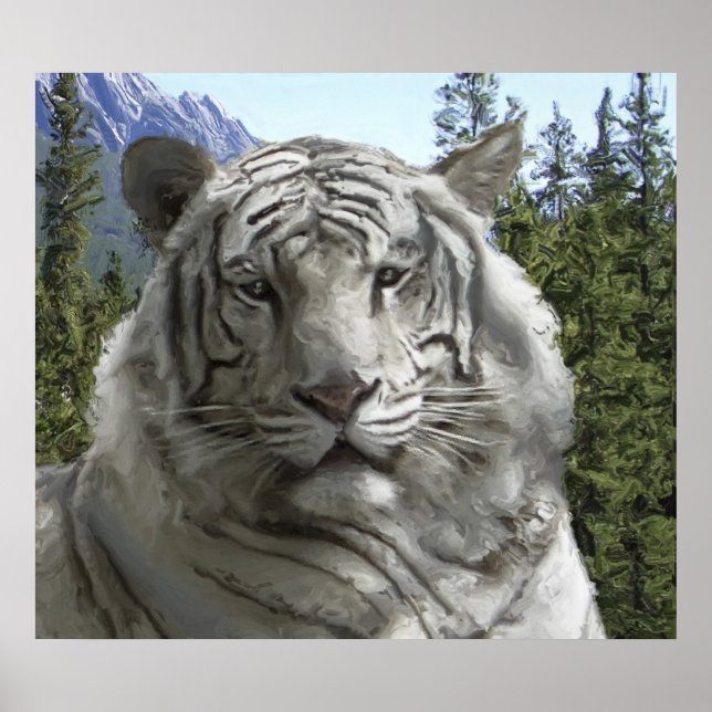 Poster TIGRE BLANC dans son habitat forestier (Devant)