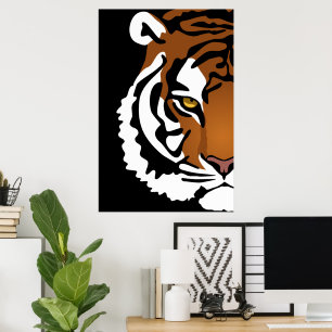 Poster Tigre, Chat Sauvage sur Fond Noir