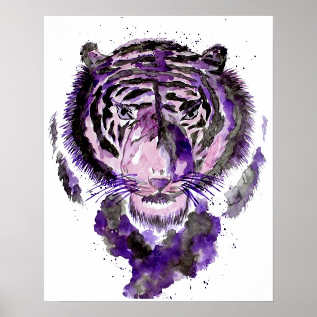 Poster Tigre d'aquarelle violet (Devant)