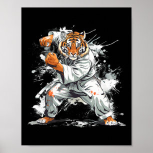 Poster Tigre de kickboxing aquarelle arts martiaux karaté