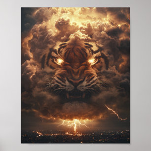 Poster Tigre de tonnerre s'élevant de la tempête