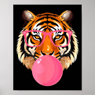 Poster Tigre Drôle Gles Soufflant Bubble Gum Tête de Tigr