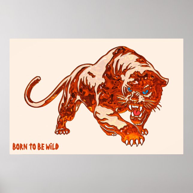 Poster Tigre En Flames Orange Avec Les Yeux Bleus (Devant)