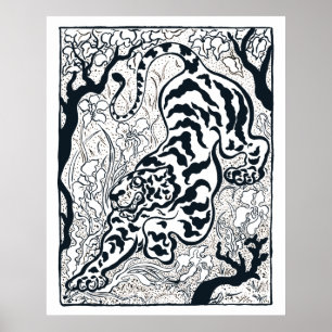 Poster Tigre Gris vintage Dans L'Art De La Jungle