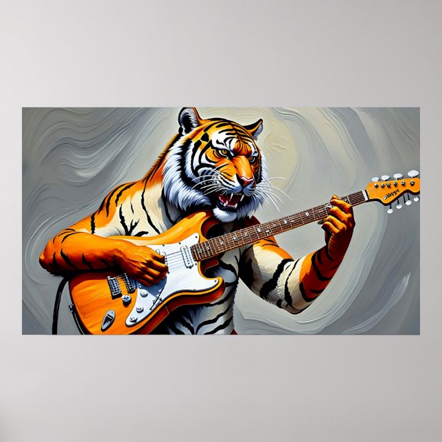 Poster Tigre jouant de la guitare (Devant)