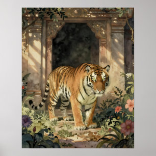 Poster Tigre majestueux marchant à travers les dunes anci