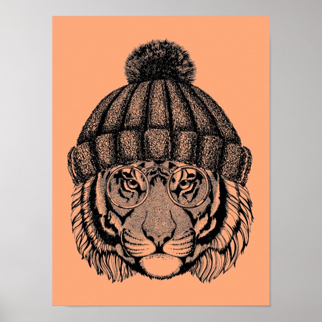 Poster Tigre prêt pour la mode hiver (Devant)