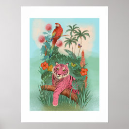 Poster Tigre rose et perroquet Grand Art tropical Imprime