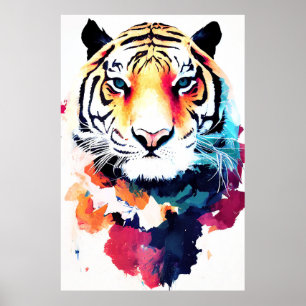 Poster Tigre Sauvage Nature Animal Couleur Art Peinture