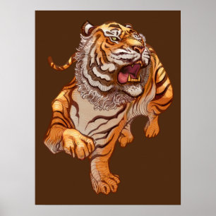 Poster Tigre style art japonais