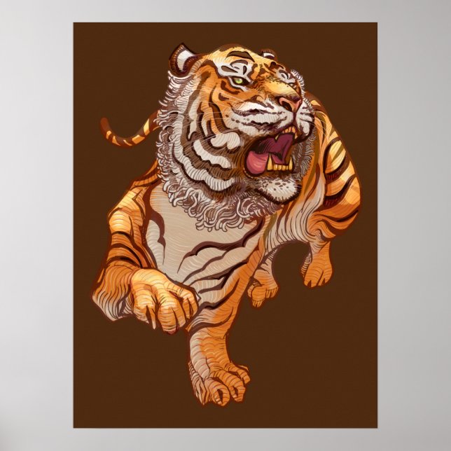 Poster Tigre style art japonais (Devant)