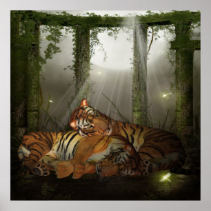 Poster Tigres dans le Ruinds je t'aime, année du tigre