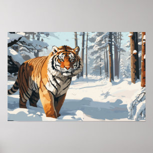 Poster Tigres de Syrie dans les bois couverts de neige