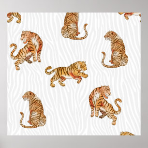 Poster Tigres sauvages : motif animal à l'aquarelle.