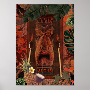 Poster Tiki Aloha Hawaïen Luau Île Tropicale Vintage