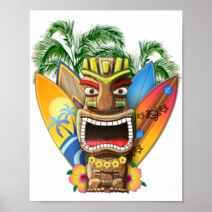 Poster Tiki hawaïen surfant
