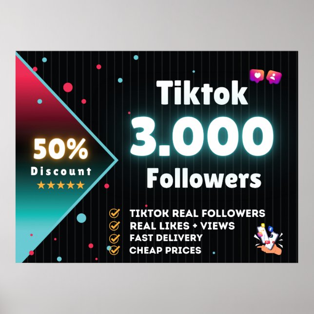 Poster Tiktok 3.000 abonnés | Acheter des abonnés Tiktok (Devant)