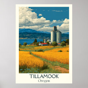 Poster Tillamook Oregon Vintage Farmland Lighthouse Art