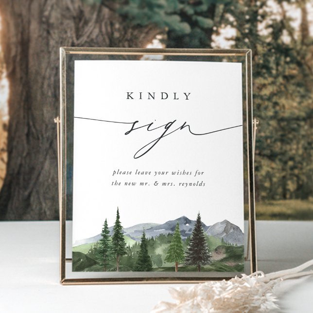 Poster Timberline Mountain Forest Wedding Guestbook Sign (Créateur téléchargé)