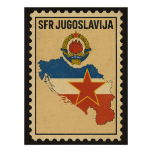 Poster Timbre de carte vintage de la RFS Yougoslavie soci