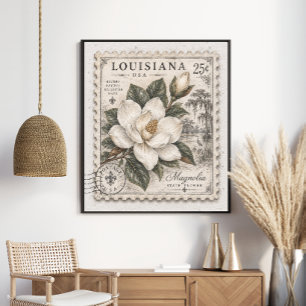 Poster Timbre de la fleur de l'État du Magnolia de Louisi
