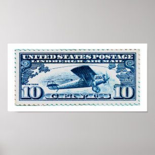 Poster Timbre de la poste aérienne de Lindberg de 10
