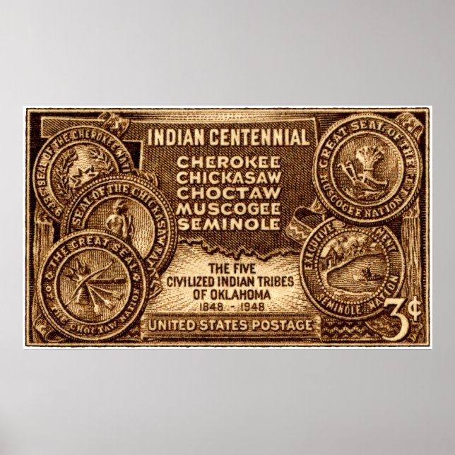 Poster Timbre du centenaire indien de l'Oklahoma 1948 (Devant)