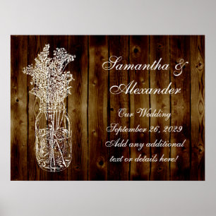Poster Timbre Mason Jar sur une planche en bois foncé