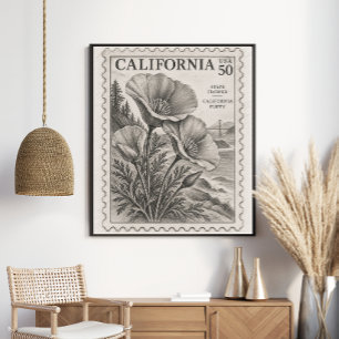 Poster Timbre-poste Fleur de l'État du Pavot de Californi