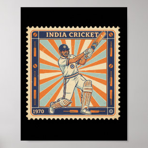 Poster Timbre Vintage Cricket Inde Sport Rétro Affranchis