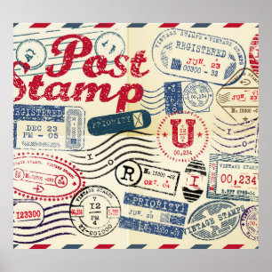 Poster Timbres de poste rétro, collection vintage.