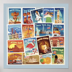 Poster Timbres-poste des Etats-Unis