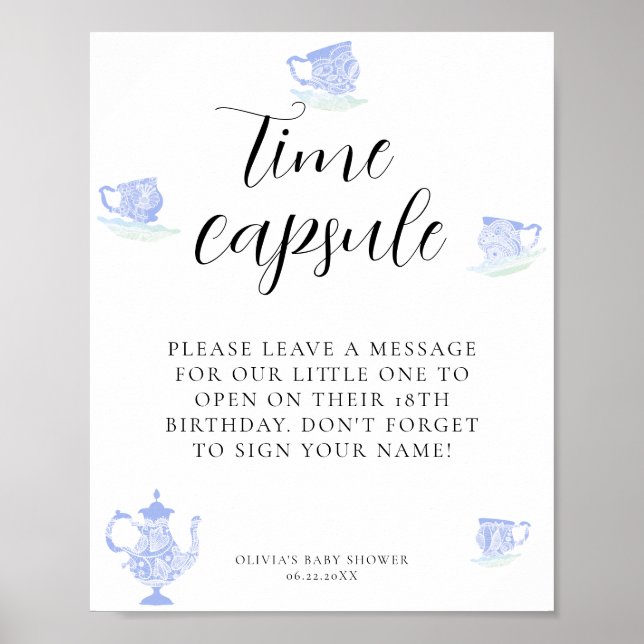 Poster Time Capsule Baby Tea Chine bleu blanc dentelle (Devant)