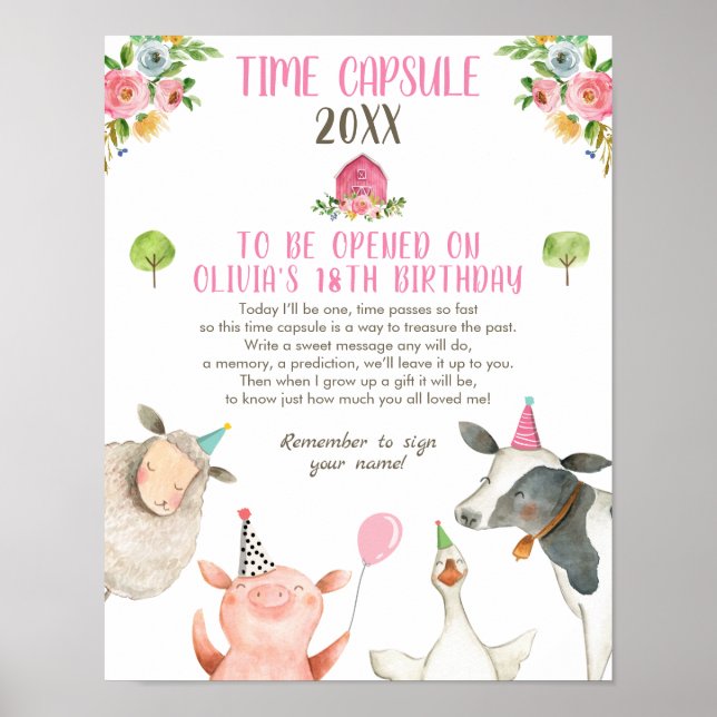 Poster Time Capsule Farm Anniversaire Girl Barn Guestbook (Devant)