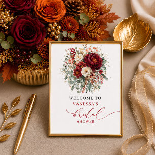 Poster Timeless bordeaux floral automnal bienvenue au sho