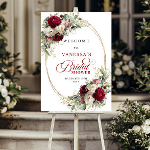 Poster Timeless Burgundy Blanc Floral Boho Robe de Mariée