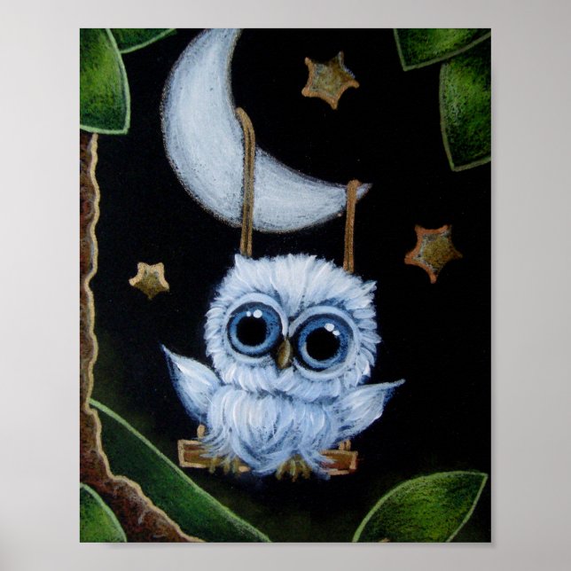 POSTER TINY BLUE OWL BAIGNANT DE LA LUNE (Devant)